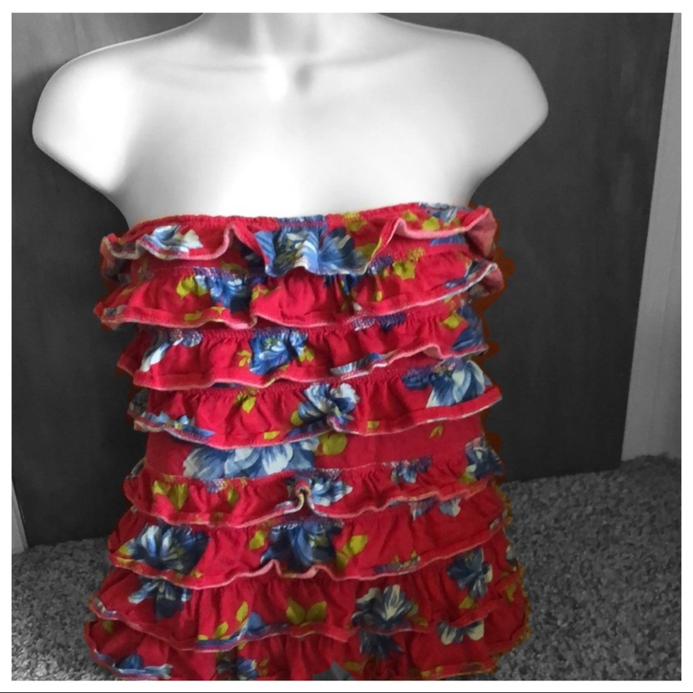 🚫SOLD🚫 Hollister Red Floral Tube Top ❤️💙🦋 - Picture 4 of 9